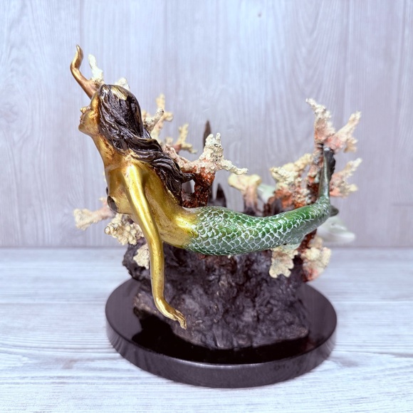 SPI gallery nautical brass mermaid dolphin coral reef candle holder figurine - Picture 5 of 16